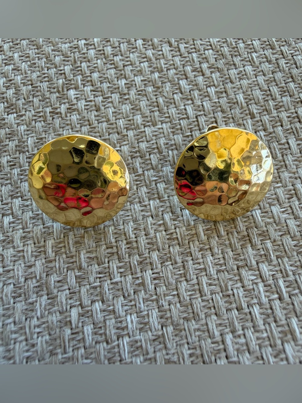 Monet Vintage 1980s gold Tone Brutalist Hammered Pierced Earrings